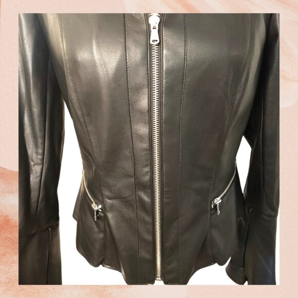 INC Black Ruffle Sleeve Faux Leather Jacket - Picture 2 of 10